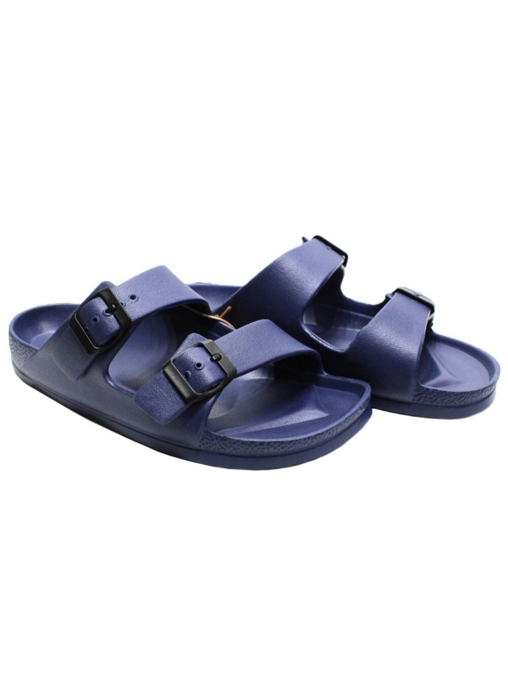 Funkymonkey Women Blue Comfort Slides Double Buckle Adjustable Flat Sandals 6